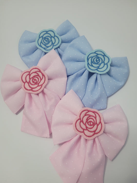 Rose garden embroidered sailor bow pink/blue