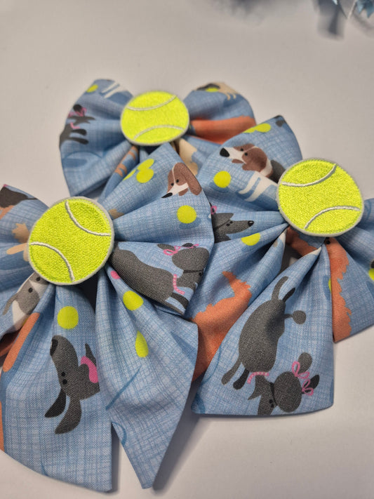 Dogs v tennis balls embroidered sailor bow