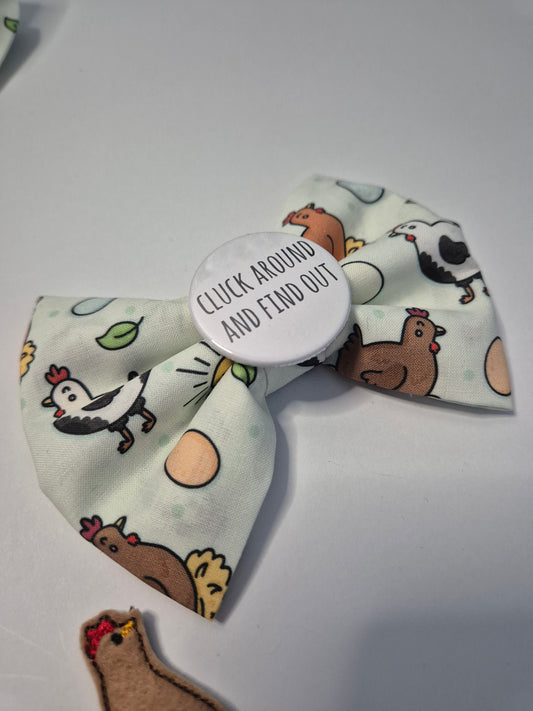 Cluck around slogan/embroidered bowtie