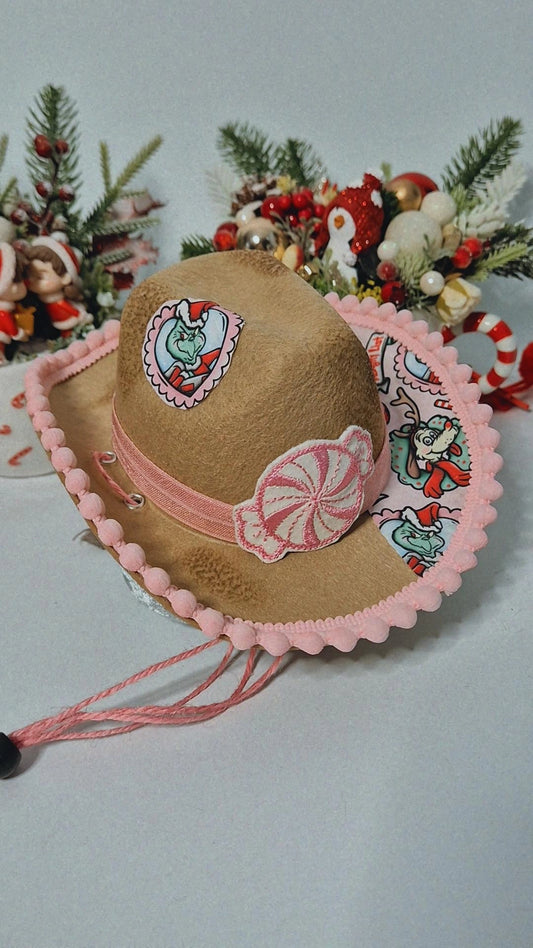 Pink green monster cowboy hat (one available)