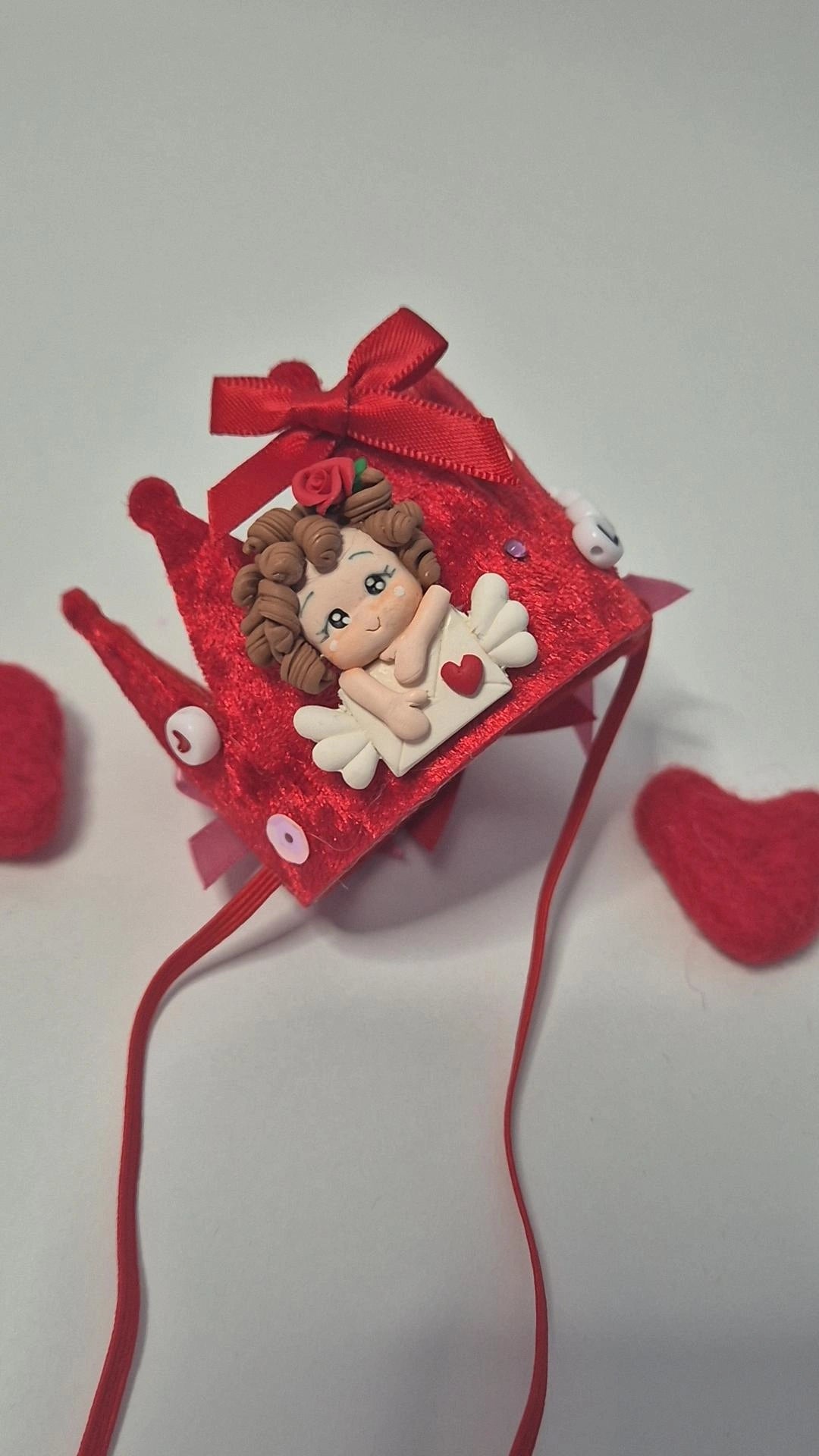 Red velvet cherub bow crown (one available)