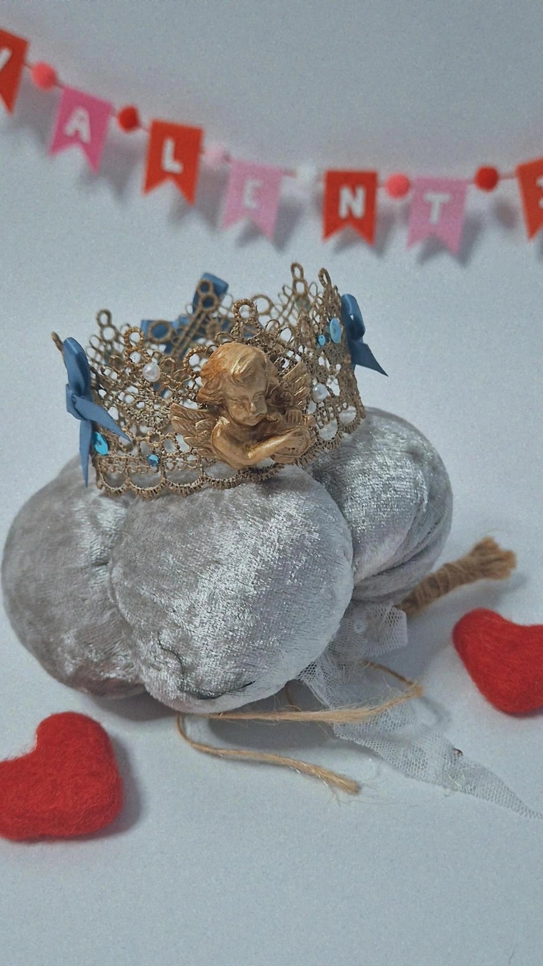 Blue bow luxury cherub lace crown (one available)