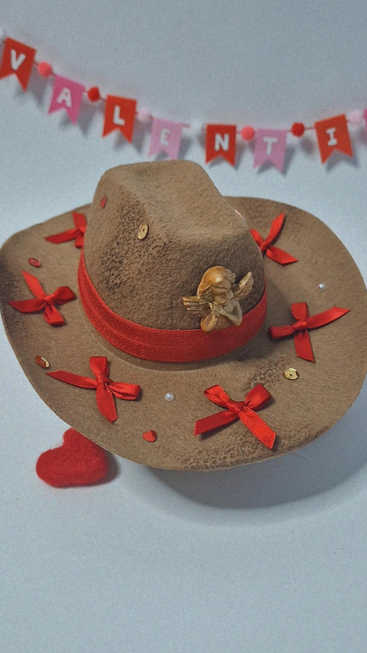 Cherub red bow cowboy hat (one available)