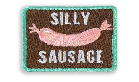 Silly sausage iron on patch