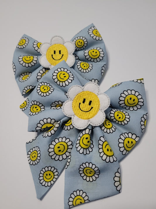 Happy flower embroidered sailor bow