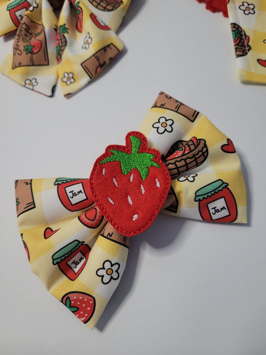 Strawberry patch embroidered bowtie