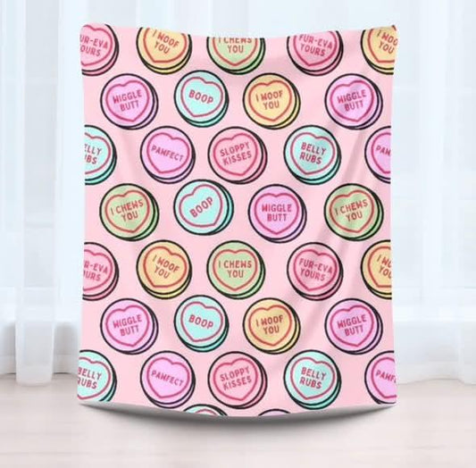 Blue/pink love heart 150x150 fleece blanket