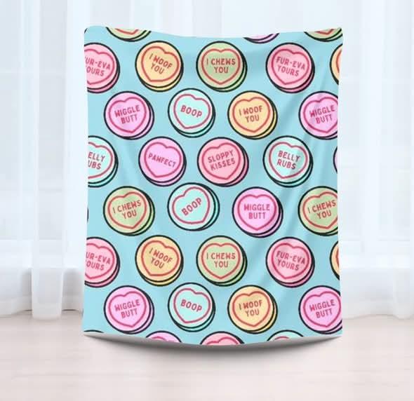 Blue/pink love heart 150x150 fleece blanket